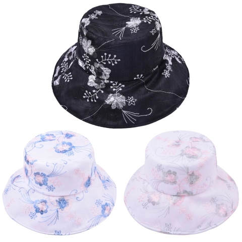 Women Elegant Lace Embroidery Floral Bucket Hat Cotton Sun Protection Breathable Outdoor Travel Beach Casual Fisherman Cap