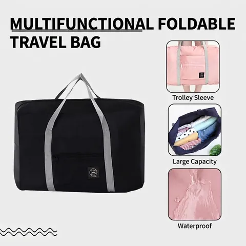 Foldable Travel Bag Waterproof Oxford Cloth Large Capacity Portable Luggage Sleeve Organizer Duffel Weekend Tote Unisex