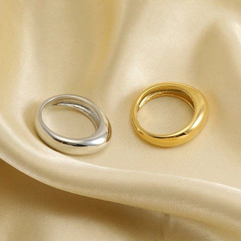 Minimalistischer Breitbandring Polierter Spiegelglanz Geometrisch Rund 18K Vergoldeter Edelstahl Mode Schmuck