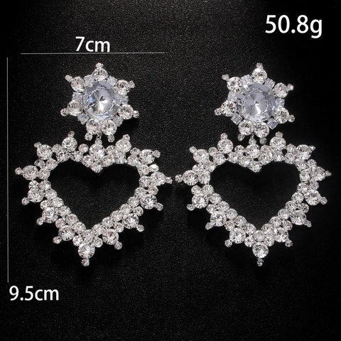 Oversized Heart Shaped Clip On Earrings For Women Rhinestone Copper Base Sparkling Fashion Jewelry Gold Silver