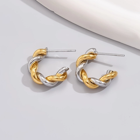 Twisted Rope Hoop Earrings 18K Gold Plated Titanium Steel C-Shape Chic Minimalist Jewelry For Women