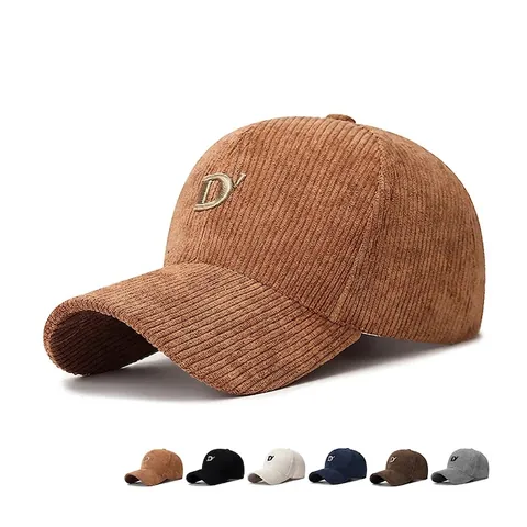 Cappello Da Baseball In Velluto A Coste Vintage Ricamato Lettera D Regolabile Visiera Curva Retrò Moda Uomo Donna