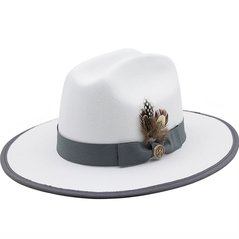 Cappello Fedora A Tesa Larga In Feltro Di Lana Con Piuma Naturale E Distintivo Ancora In Metallo Elegante Cappello Jazz Per Uomo Donna