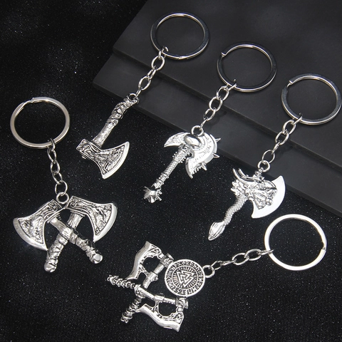 Viking Axe Keychain Retro Metal Dragon Head Pendant Key Ring Nordic Symbol Gothic Punk Bag Charm Ornament Jewelry Gift