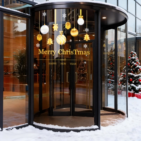 Christmas Window Stickers Gold White PVC Static Adsorption Reusable Double Sided Glass Door Decals Holiday Mall Decor