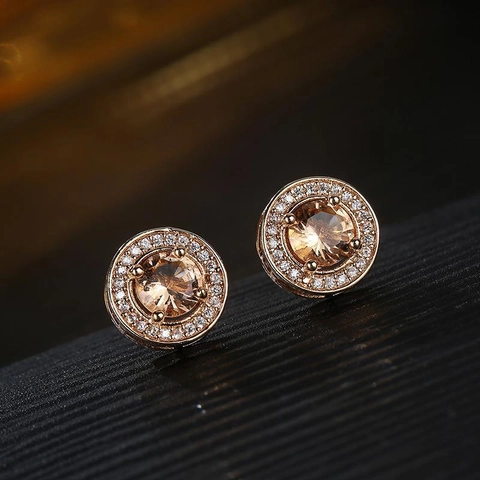 Men Hip Hop Zirconia Stud Earrings Round Gold Plated Iced Out Halo Copper Earrings For Men Women Party Jewelry Gift