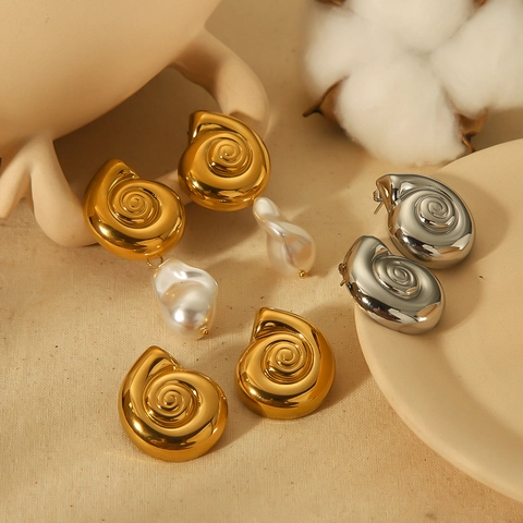 Edelstahl Spirale Muschel Ohrringe Mit Künstliche Barockperle Meer Inspiriert Minimalistisches Modeaccessoire Für Damen