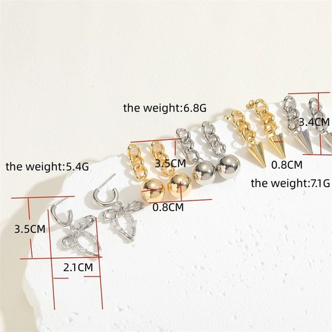 14K Gold Plated Copper Ball Chain Drop Earrings Triangular Cone Bowknot Zirconia Stud Earrings For Women Fashion Jewelry