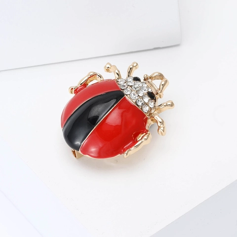 Mode Legierung Emaille Marienkäfer Brosche Süße Rot Schwarz Insekt Pin Schmuck Mit Strass Für Damen Anzug Mantel Zubehör
