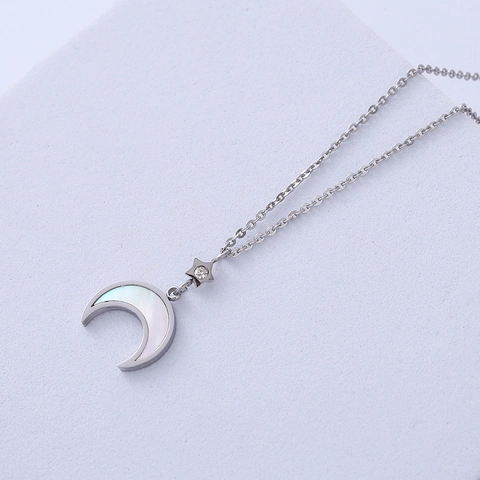 Collana Con Ciondolo Luna E Stella Minimalista Acciaio Inossidabile 316L Madreperla Bianca Zircone Gioielli Eleganti