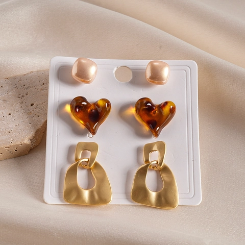 Pendientes De Aleación Resina Corazón Cuadrado Perla Artificial De Imitación Con Poste De Plata De Ley 925 Joyería Elegante Para Mujer