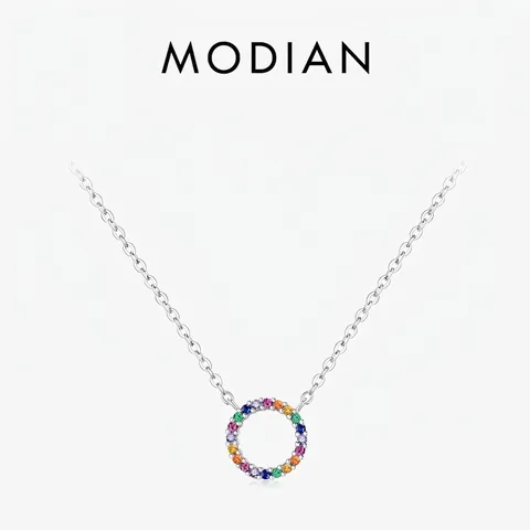 925 Sterling Silver Necklace With Round Rainbow Zircon Pendant Colorful Sparkling Gemstone Jewelry For Women