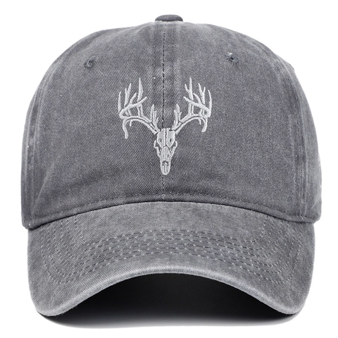 Berretto Da Baseball In Cotone Lavato Ricamato Teschio Di Cervo Vintage Distressed Regolabile Dad Hat Per Uomo Donna