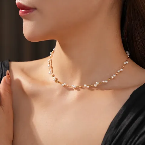 Collana Di Künstliche Perle A Doppio Strato Vintage Francese Con Perline In Rame Elegante Collana Da Clavicola Per Donne