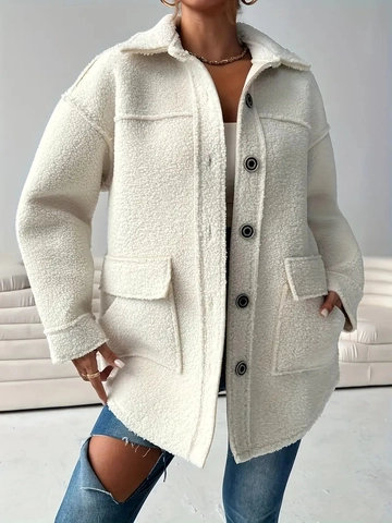 Women Teddy Fleece Jacket Oversized Faux Fur Shacket Thick Warm Button Down Lapel Coat With Pockets Casual Winter Outwear