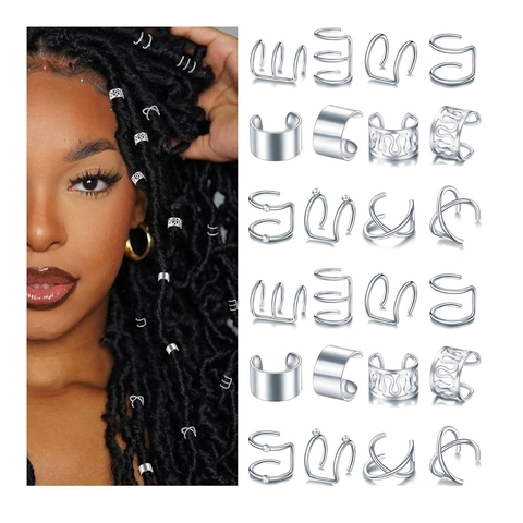 Alloy Metal Hair Rings Dreadlock Beads Braid Cuffs Clips Hollow Cross U-Shaped Hair Accessories For Styling DIY Jewelry