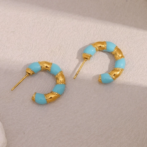 Vintage 18K Vergoldete Edelstahl Emaille C-Förmige Creolen Für Damen Trendy Nischendesign