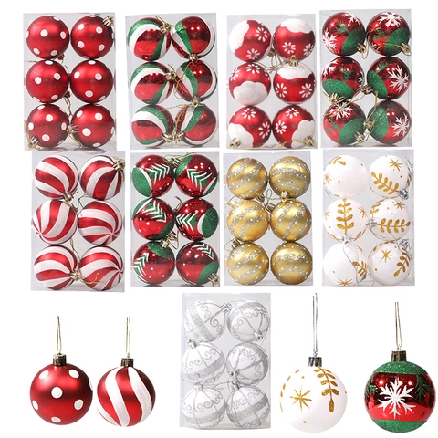Christmas Ball Ornaments Plastic Hand-Painted Glitter Pattern Holiday Tree Decoration Baubles Electroplated