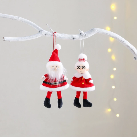 Christmas Hanging Ornaments Plush Santa Claus And Mrs Claus Dolls Fabric Tree Pendant Festive Holiday Home Decor