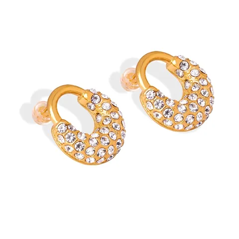 Pendientes De Aro En Forma De U Acero De Titanio Chapado En Oro Estrás Pavé Joyería De Moda Geométrica Para Mujeres