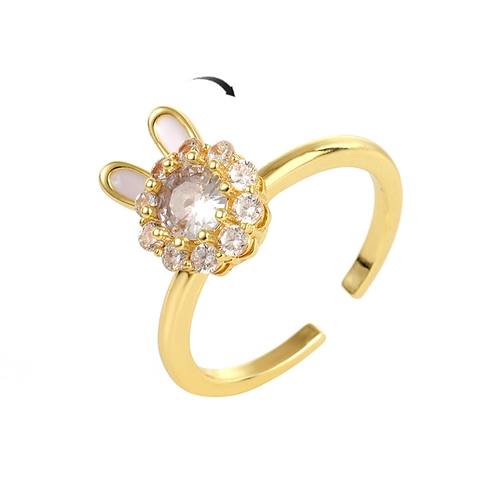 Süßer Drehbarer Hasenring Zirkonia Kupfer Emaille Fidget Angstlinderung Verstellbarer Offener Schmuck Für Damen
