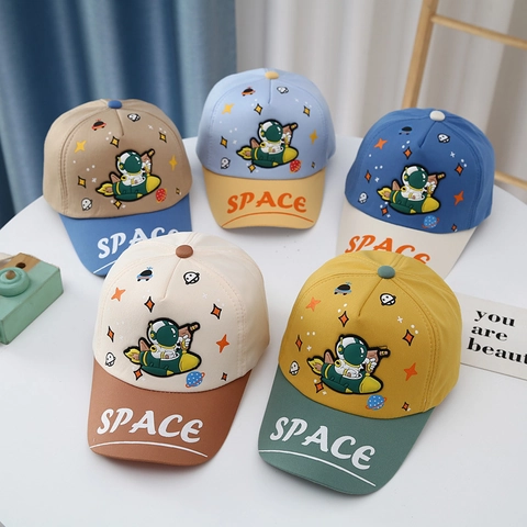 Kids Baseball Cap Cotton Blend Astronaut Space Print Sun Protection Outdoor Color Block Adjustable Hat For Boys Girls