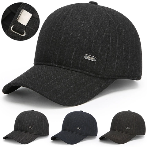 Gorra De Béisbol Para Hombre Invierno Cálido Rayas Mezcla De Lana Ajustable Informal Sombrero Rayado