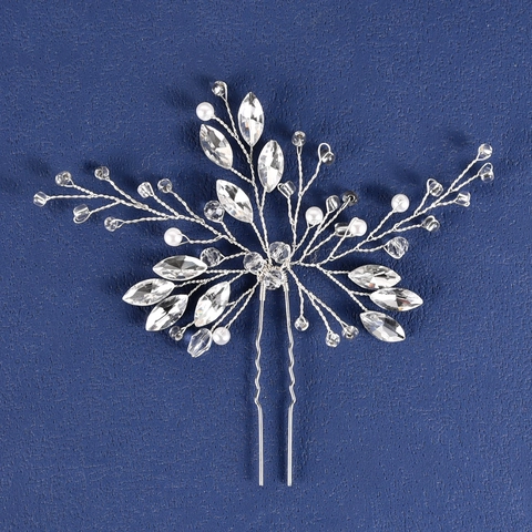 Handmade Bridal Hair Pins Artificial Pearls Rhinestones Silver U Shaped Hair Fork Wedding Evening Party Hair Jewelry For Women