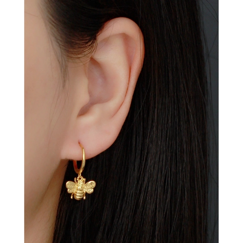Bee Hoop Earrings 925 Sterling Silver Animal Charm Dainty Ins Style Jewelry For Women