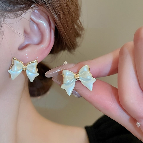 Schleifen Ohrstecker Mit Silberstecker Vergoldetes Kupfer Emaille Eleganter Süßer Schmuck Für Frauen