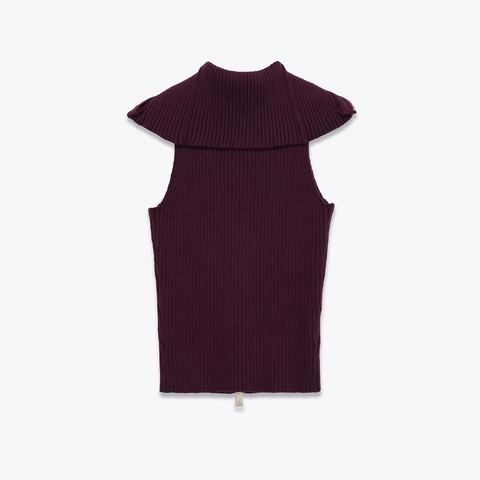 Dames Ribgebreid Vest Rits Brede Kraag Mouwloos Slim Fit Cropped Sweater Top Effen Kleur Paars