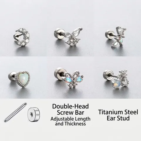 Vlinder Hart Kraakbeen Stud Oorbellen Titanium Staal Met Zirkoon Opaal Schroefsluiting Piercing Sieraden Dames