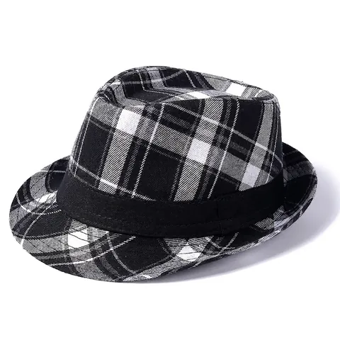 Sombrero Fedora Cuadros Mezcla Algodón Poliéster Estilo Británico Retro Gorra De Jazz Con Banda Cinta Negra Hombre Mujer
