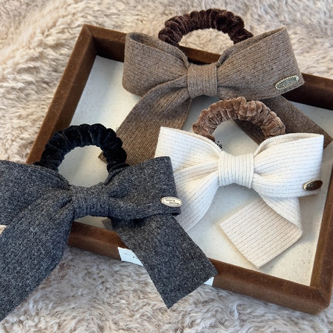 Gestrickte Schleifen Haargummis Für Damen Weicher Rippstoff Mit Metallelement Elegante Haaraccessoires Elastisch