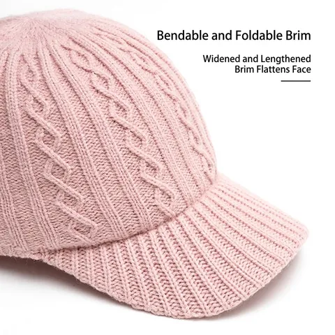 Casquette De Baseball En Tricot Torsadé Pour Femmes Hiver Chaud Acrylique À Visière Bord Pliable Réglable Extérieur Style Rétro