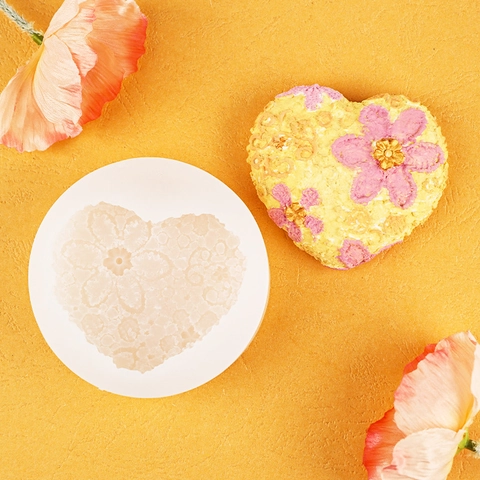 Stampo In Silicone Con Rilievo Floreale A Forma Di Cuore Per Sapone Fatto A Mano Candela Resina Artigianato Fondente Gelatina Cioccolato Strumento Da Forno