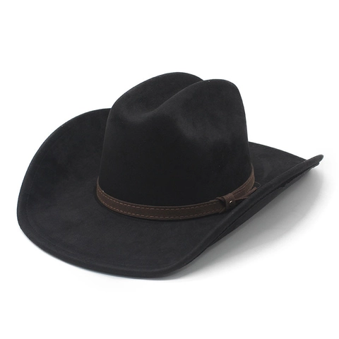 Westerse Cowboyhoed Suède Polyester Brede Rand Retro Etnische Stijl Verstelbare Riemgesp Voor Heren Dames