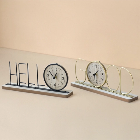Horloge De Bureau Lettres Créatives Métal Fer Et Bois Horloge De Table Pour Décoration Maison Bureau Style Minimaliste Moderne