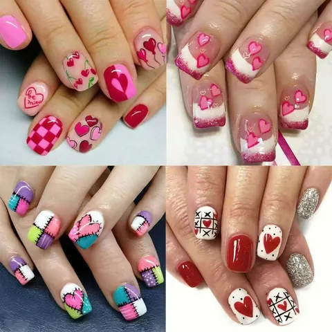 Unghie Finte Corte Quadrate Press On In ABS Con Motivi A Cuore Dolce Stile Francese Manicure Lucida Per Donna