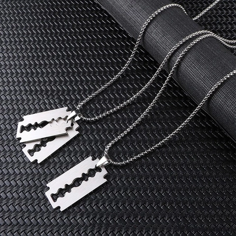 Edelstahl Rasierklinge Anhänger Halskette Hip Hop Punk Streetwear Schmuck Für Herren