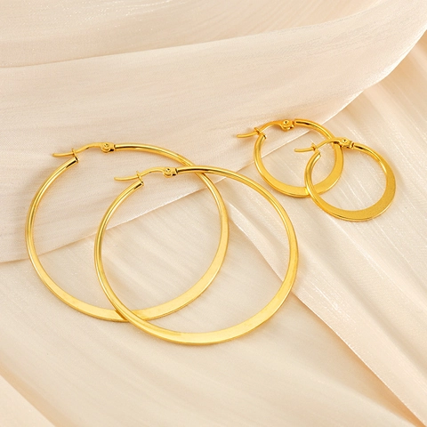 Stainless Steel 18K Gold Plated Hoop Earrings For Women Geometric Round Circle Fashion Commuter Jewelry Accessories