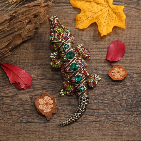 Retro Große Krokodil Brosche Legierung Strass Alligator Anstecknadel Vintage Schmuck Anzug Zubehör
