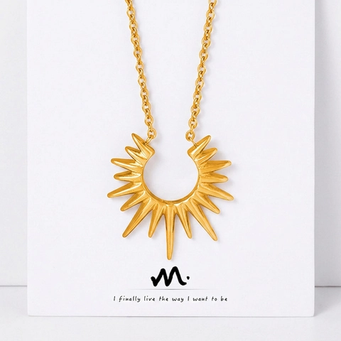 Collana Con Pendente Sunburst Acciaio Al Titanio Forma Geometrica Radiante Gioielli Minimalisti Per Donna
