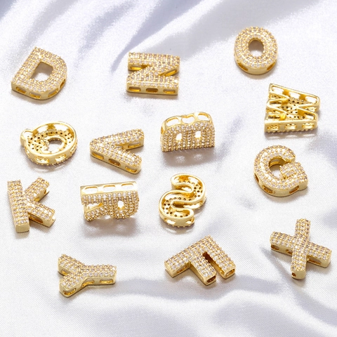 Ciondolo Lettera Alfabeto Charm Iniziale Rame Zircone Incrostato Hip Hop DIY Accessori Per Gioielli Versatile