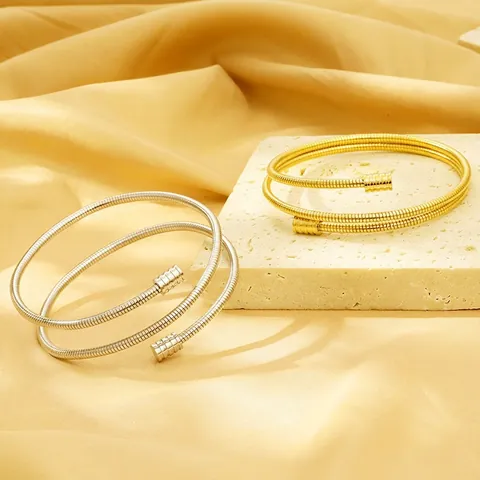 Stainless Steel Spiral Wrap Bracelet Multi-layer Snake Bone Texture Open Cuff Bangle Gold Silver Tone Fashion Jewelry