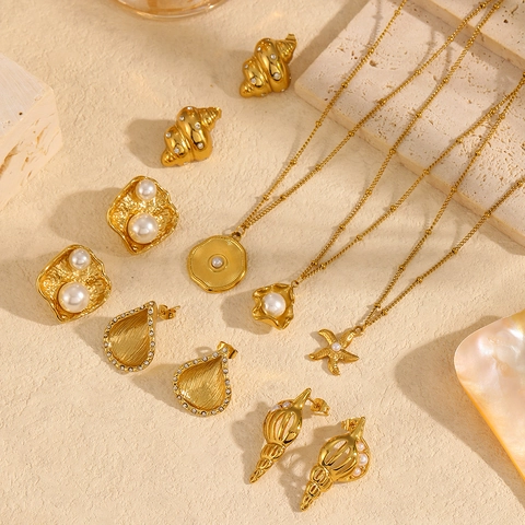 Collana Pendente Stella Marina Conchiglia Acciaio Inossidabile Placcato Oro 18K Perla Artificial Imitazione Gioielli Tema Oceano Donna