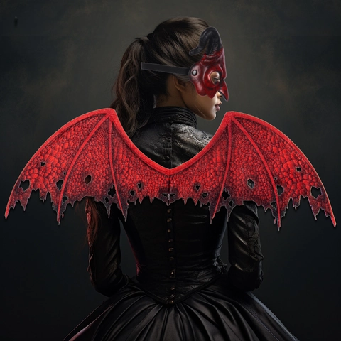 Alas De Dragón Diablo Rojas Y Máscara Con Cuernos Accesorios Para Disfraces De Halloween Cosplay Espuma No Tejida Textura De Escamas Estilo Gótico Oscuro