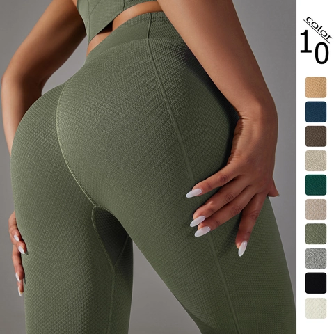 Damen Yoga Hose Hohe Taille Nahtlos Wabenstruktur Bauchweg Push Up Leggings Fitness Laufen Sportbekleidung