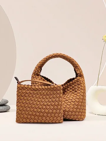 Damen Gewebte Hobo Handtasche Minimalistisch Retro Intrecciato Geflecht Kunstleder Große Kapazität Schultertasche Mit Beutel
