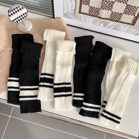 Scaldamuscoli In Maglia A Costine Da Donna Acrilico Y2K Calze Arricciate A Righe Stile Preppy Giapponese Calze Invernali Senza Piede